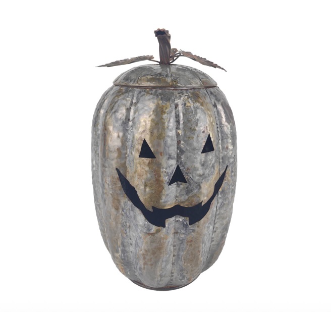 Metal Jack-O'-Lantern with Lid, 15" High