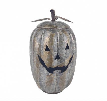 Metal Jack-O'-Lantern with Lid, 15" High