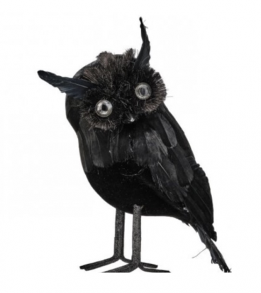 Halloween Crow with Black Feathers 10"