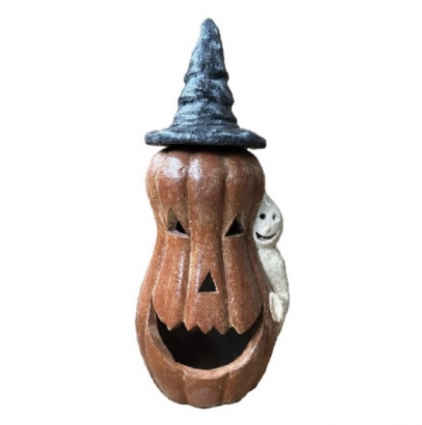 Tall Pumpkin with Peeking Ghost