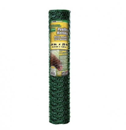 Green PVC-Coated Poultry Netting  20-Gauge, 1" Mesh 24" x 25'