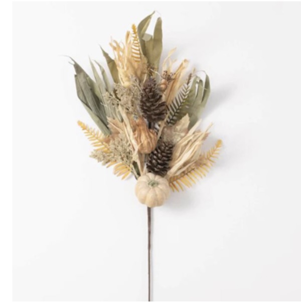 Pumpkin Husk Spray with Feathers