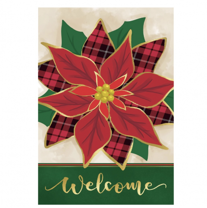 Welcome Poinsettia Applique House Flag