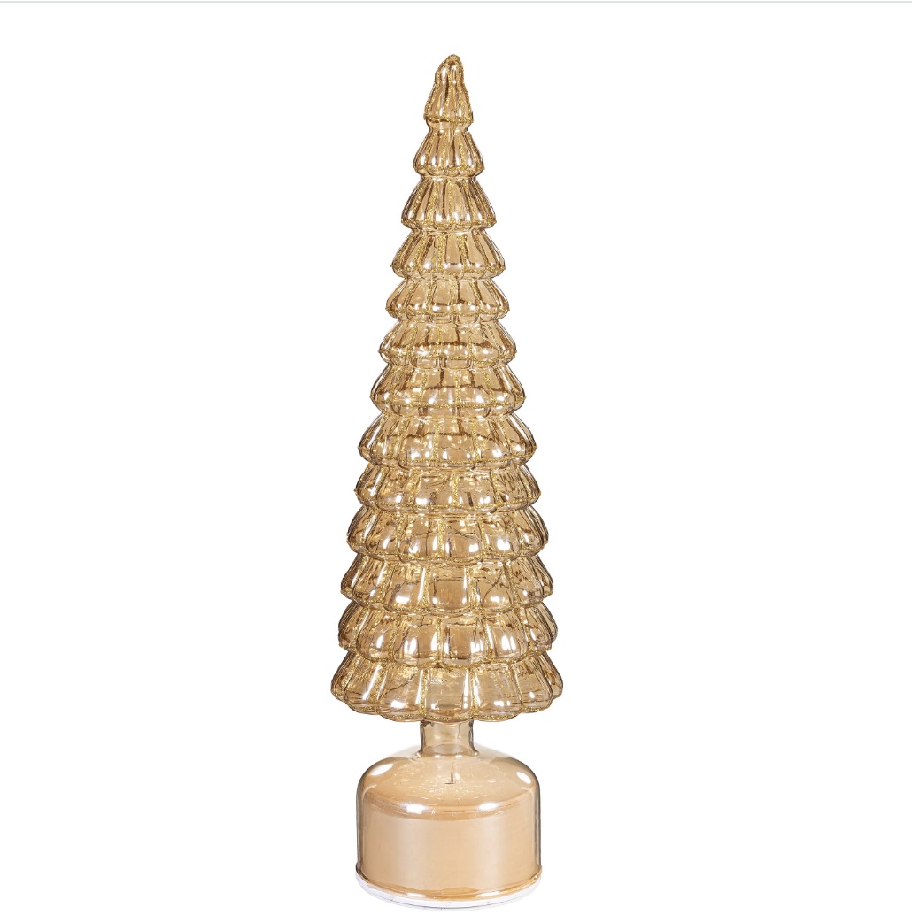 Shades of Green LED Rotating Glass Tree 16"H