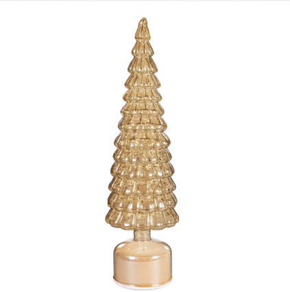 Shades of Green LED Rotating Glass Tree 16"H
