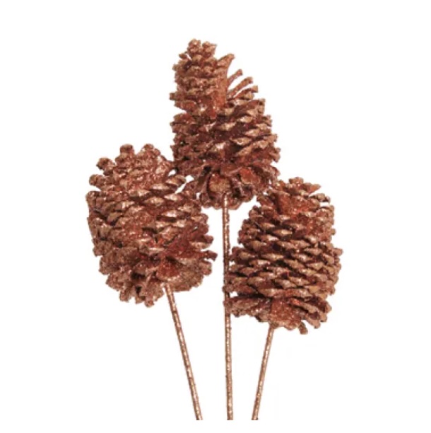 Copper Glitter Jeffrey Pine Cones X-Large (3 Stem)