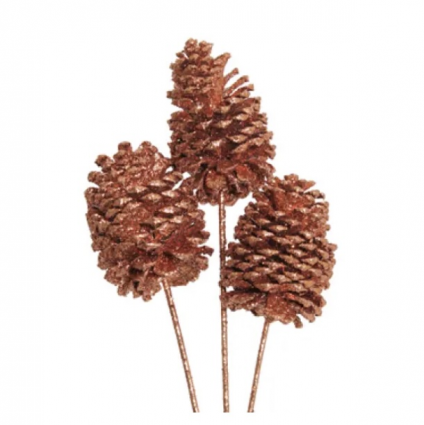Copper Glitter Jeffrey Pine Cones X-Large (3 Stem)