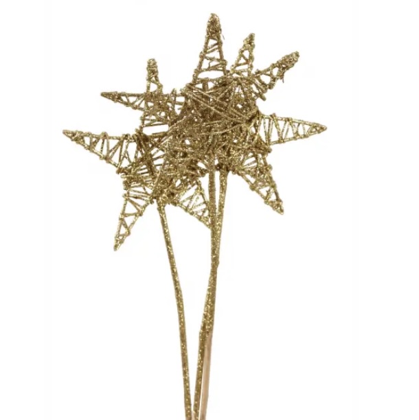 Gold Glitter Jumbo Lata Star 8" (3 Stems)