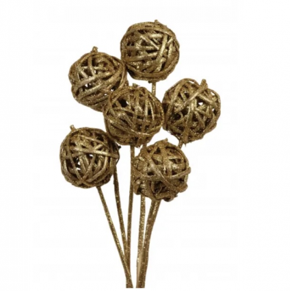 Gold Glitter Kamboi Balls 3" (6 Stems)