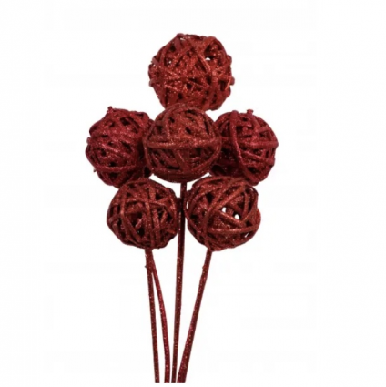 Red Glitter Kamboi Balls 3" (6 Stems)