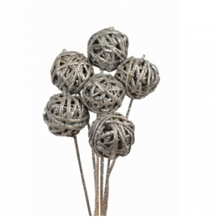 Silver Glitter Kamboi Balls 3" (6 Stems)