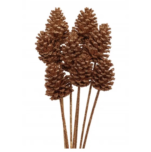 Copper Glitter Pine Cones Medium (8 Stems)