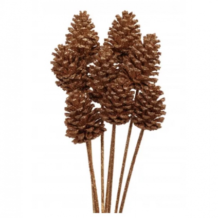 Copper Glitter Pine Cones Medium (8 Stems)