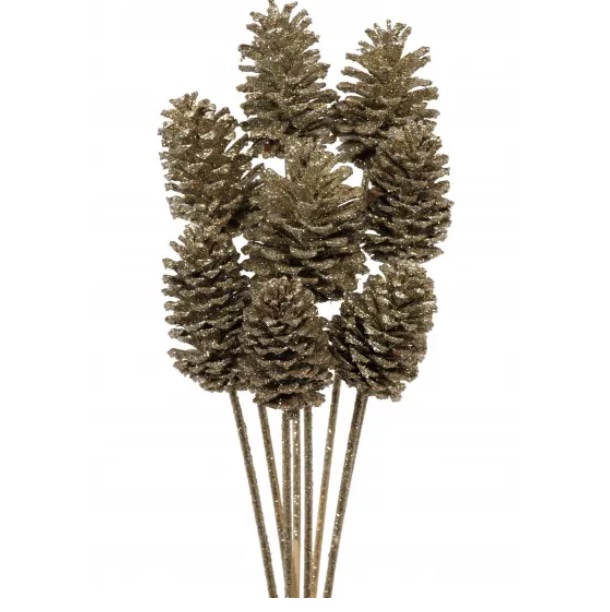 Champagne Glitter Pine Cones Medium (8 Stems)