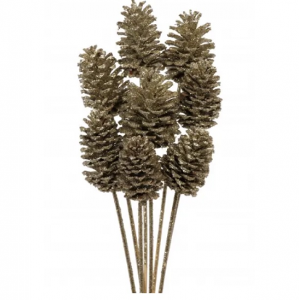 Champagne Glitter Pine Cones Medium (8 Stems)
