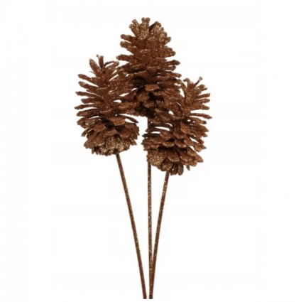 Copper Glitter Pine Cones Large (3 Stems)