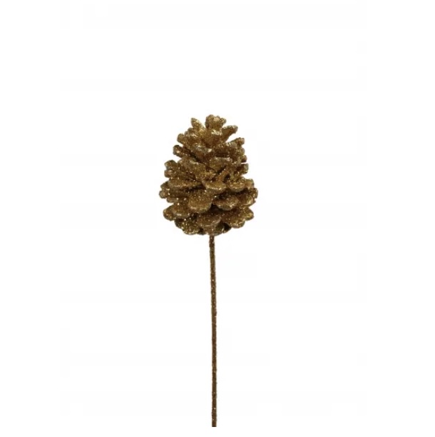 Gold Glitter Pine Cones Regular (Stem)
