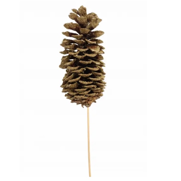 Sugar Pine Cone (1 Stem) Gold Glitter