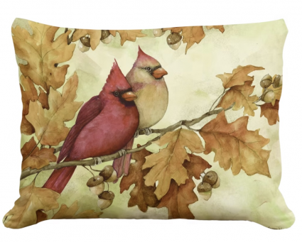 Cardinals with Oak Leaves Pillow  19" x 24"