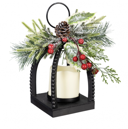 Woodland Storybook Faux Floral Table Decor Artificial with LED Lantern, 10"H