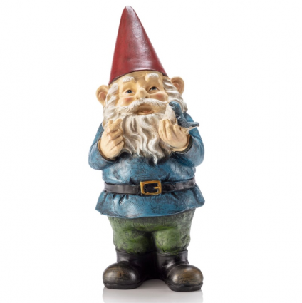 Gnome Holding a Blue Bird 12"