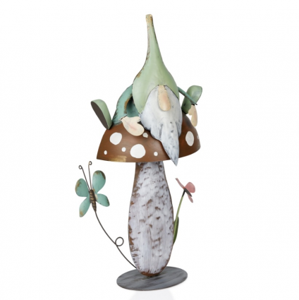 Metal Gnome with Mushroom 12"