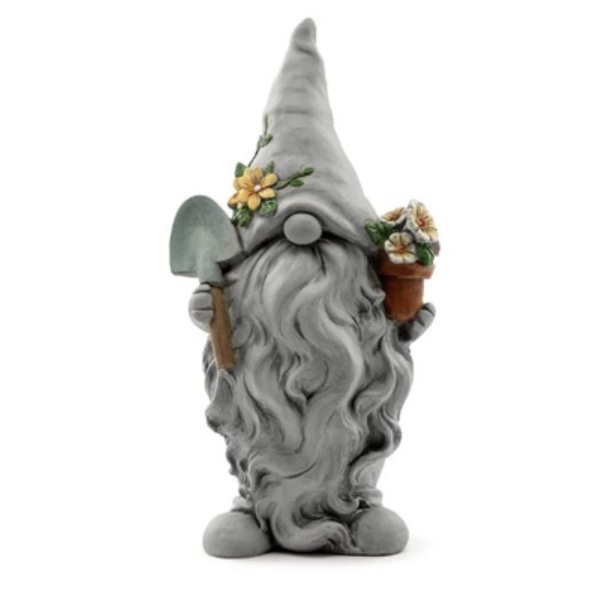 Gnome Holding a Flower Pot & Shovel Statue