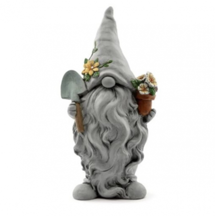 Gnome Holding a Flower Pot & Shovel Statue