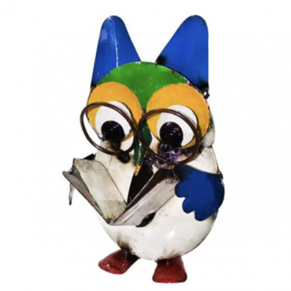 Metal Owl Scholar Statue