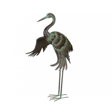 Metal Green Crane with Wings Down