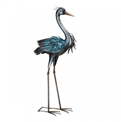 Iridescent Heron Statue with Head Up
