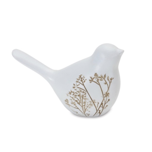 White Floral Bird Figurine