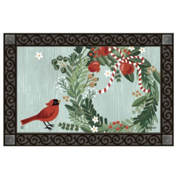 Cardinal & Wreath Door Mat