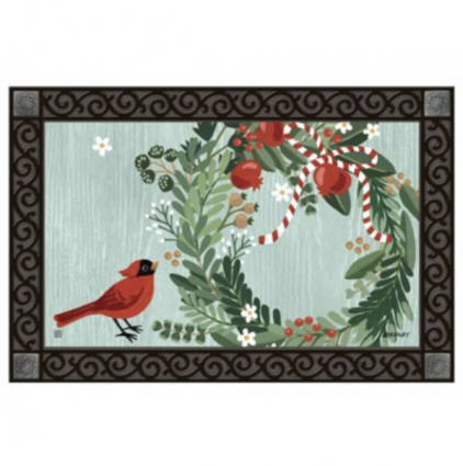 Cardinal & Wreath Door Mat