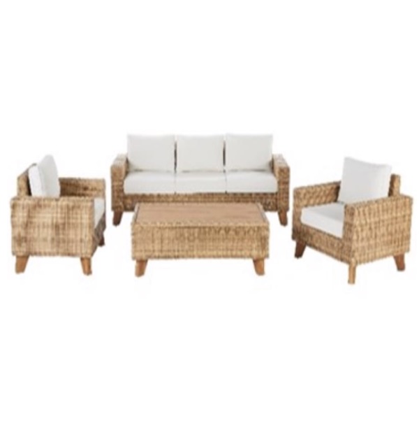 Guinevere 4 pc Light Brown Wicker Deep Seating Set Ivory