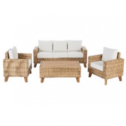 Guinevere 4 pc Light Brown Wicker Deep Seating Set Ivory