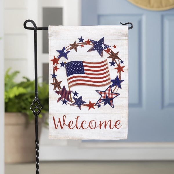 Americana Star Wreath Burlap Garden Flag