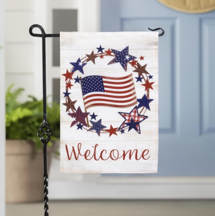 Americana Star Wreath Burlap Garden Flag