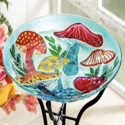 Garden of Wonder Glass Mushroom Birdbath 18"