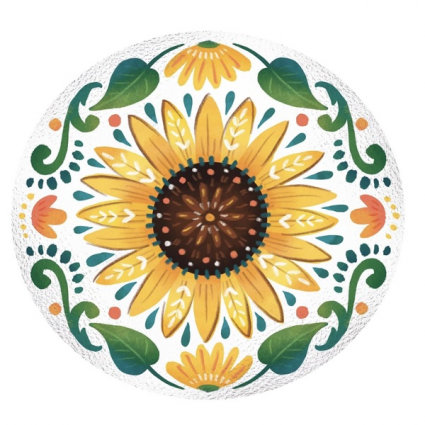 Glass Folk Art Sunflower Birdbath 18"