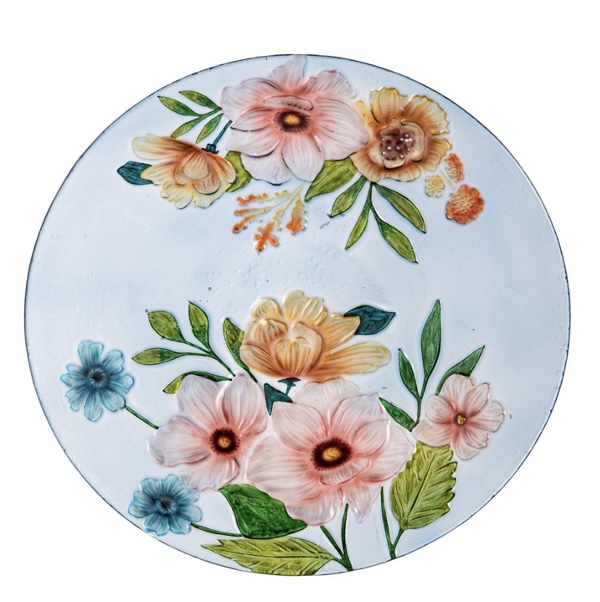 Farmhouse Flowers Glass Birdbath 18"