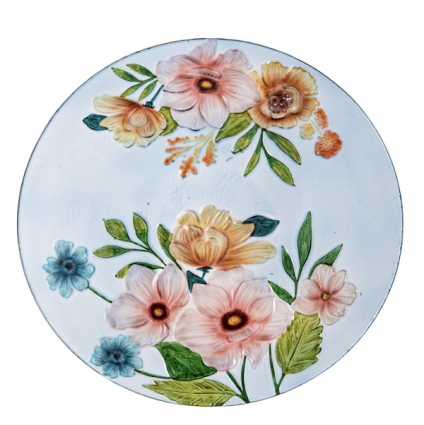 Farmhouse Flowers Glass Birdbath 18"