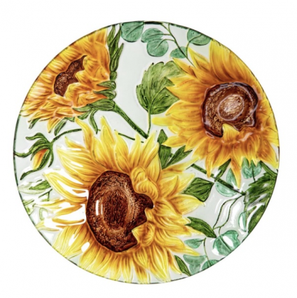 Multi Sunflower Glass Birdbath 18"