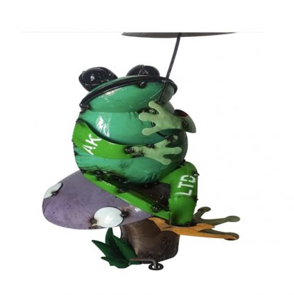 FROG, CROSS-LEGGED ON MUSHROOM