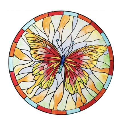 Stained Glass Garden Butterfly Birdbath 18"