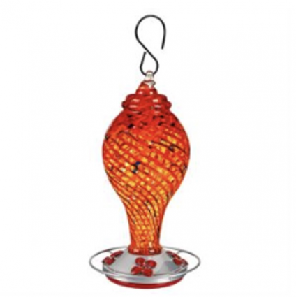 Red Speckled Art Glass Hummingbird Feeder 