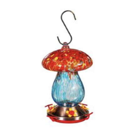 Art Glass Hanging Mushroom Hummingbird Feeder 