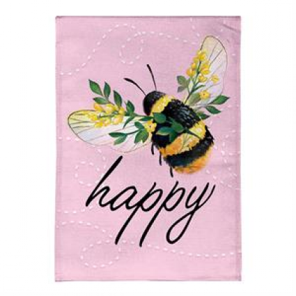 Bee Happy Pink Mini Burlap Garden Flag
