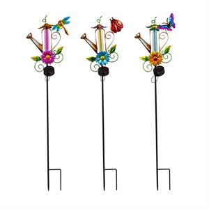 Chasing Light Solar Metal Watering Can Garden Stake 36"H