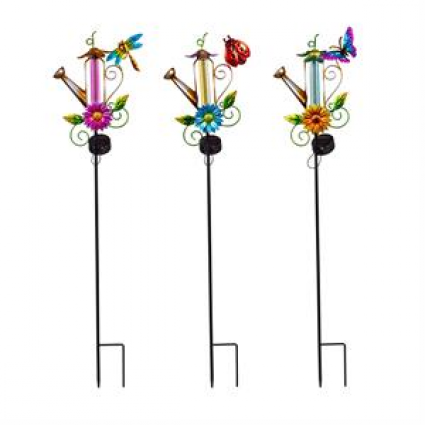 Chasing Light Solar Metal Watering Can Garden Stake 36"H